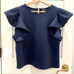 Halogen Ruffle Sleeve Scuba Navy Blouse
